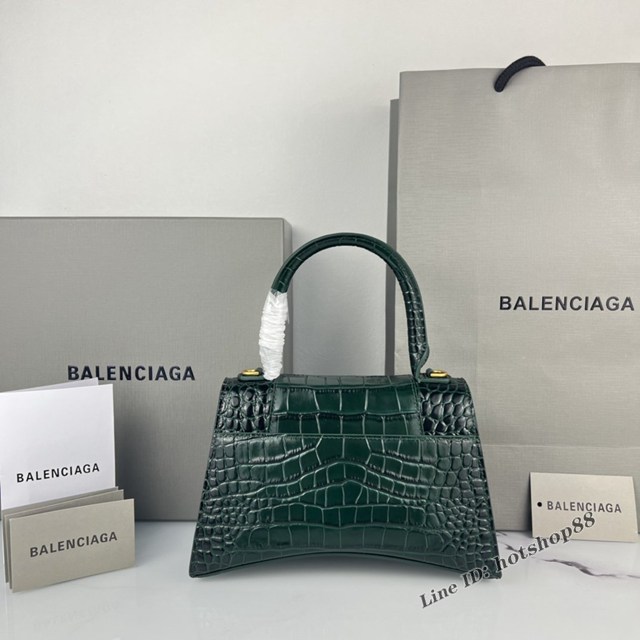 Balenciaga專櫃爆款墨綠鱷魚紋金扣手提女包 巴黎世家原廠S號Hourglass沙漏包 款號：8895 fyj1189